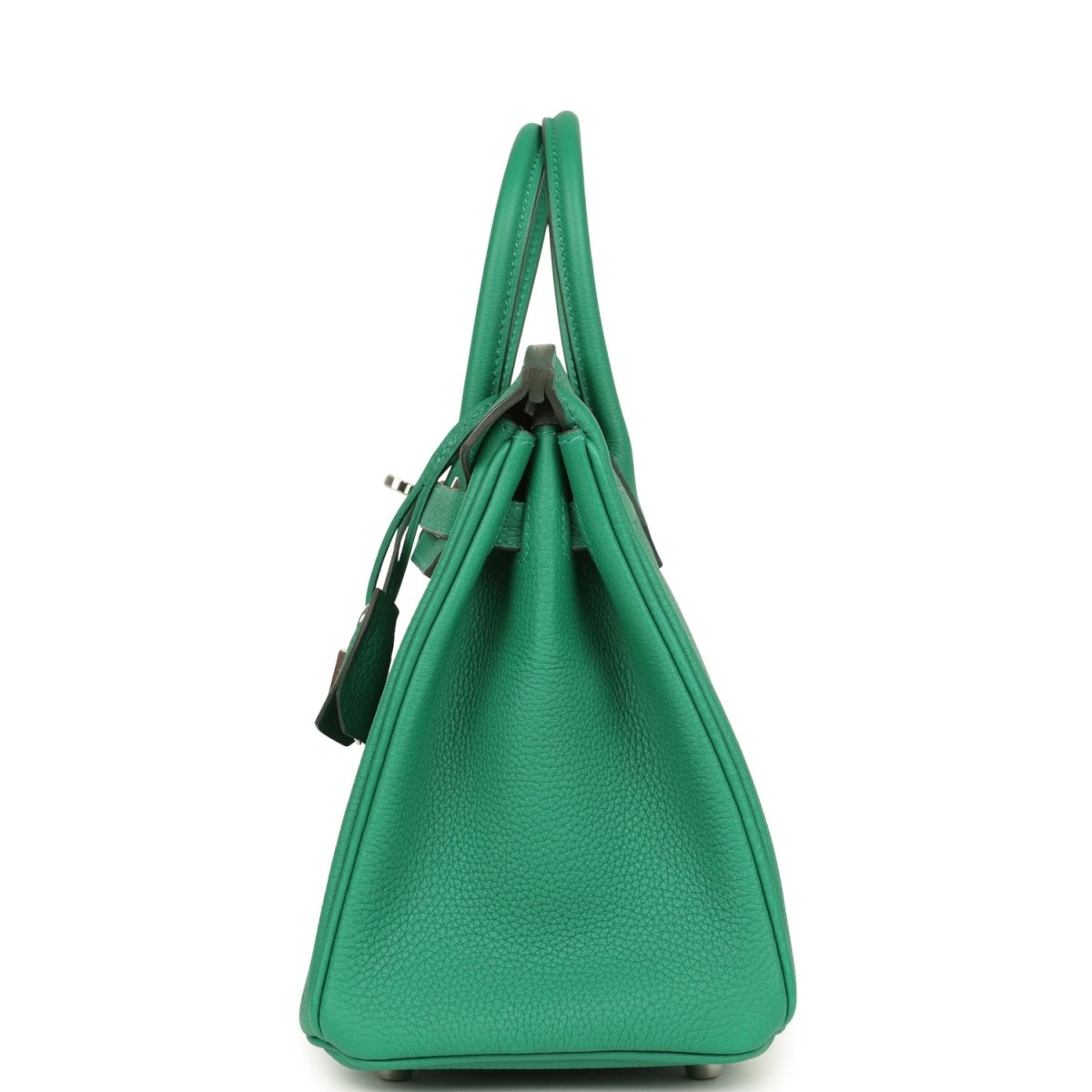 Green Togo leather Birkin 25 handbag back view with top handles and side seams