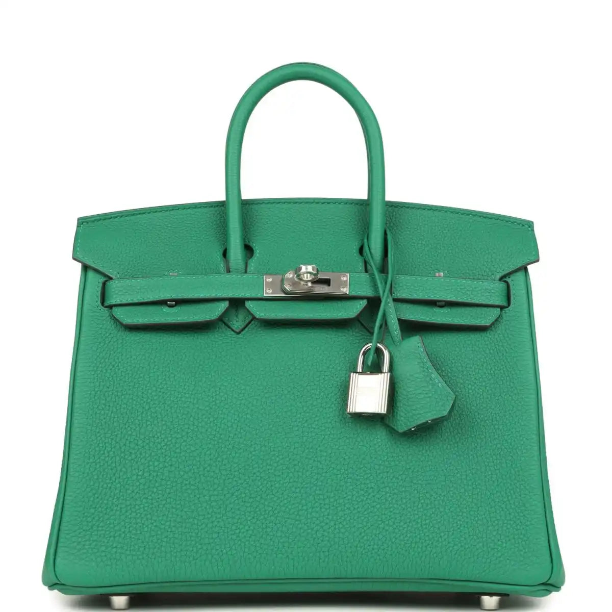 Green Togo leather Birkin 25 handbag with top handles and front clasp lock