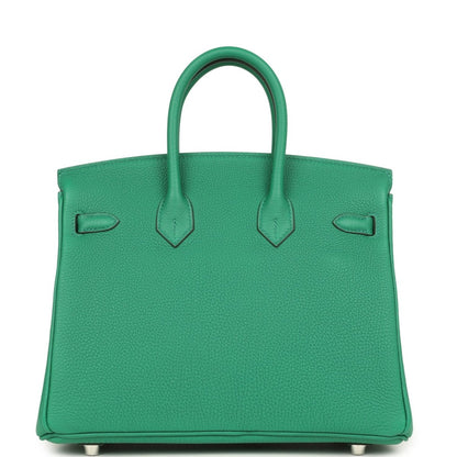 Green Togo leather Birkin 25 handbag front panel with decorative straps and hardware