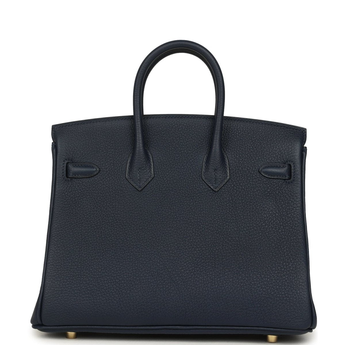 Blue Togo leather Birkin handbag with structured front and two side gussets
