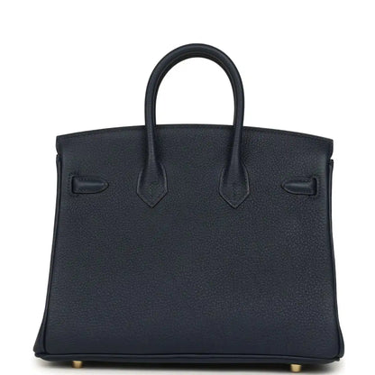 Blue Togo leather Birkin handbag with structured front and two side gussets