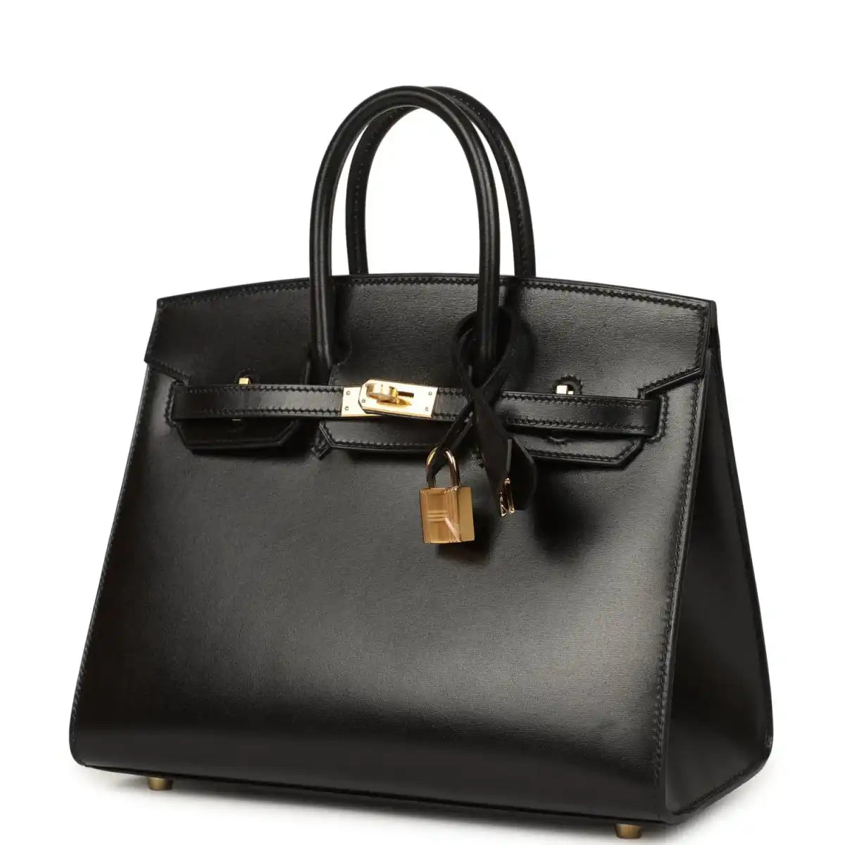 Hermes Birkin handbag, black leather with gold-tone lock hardware and top handles