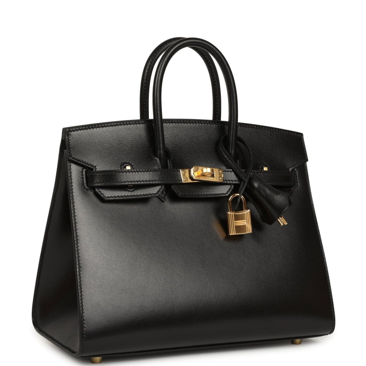 Hermes Birkin handbag, black leather with gold-tone clasp and top handles