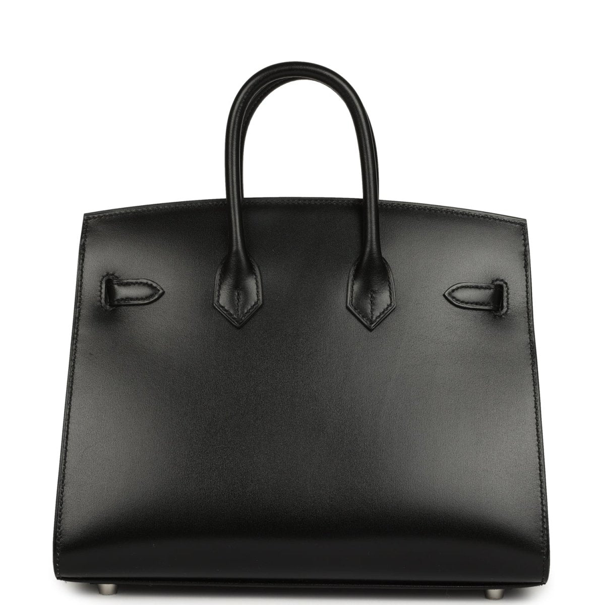 Hermès Birkin Sellier 25 handbag front view, black box calfskin, flap details