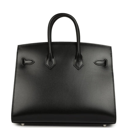 Hermès Birkin Sellier 25 handbag front view, black box calfskin, flap details