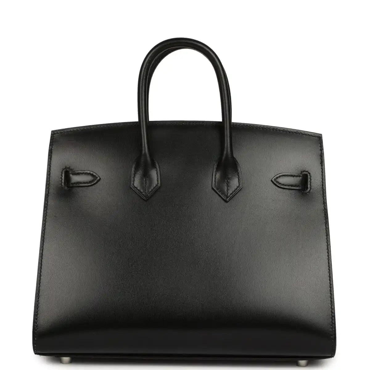 Hermès Birkin Sellier 25 handbag front view, black box calfskin, flap details