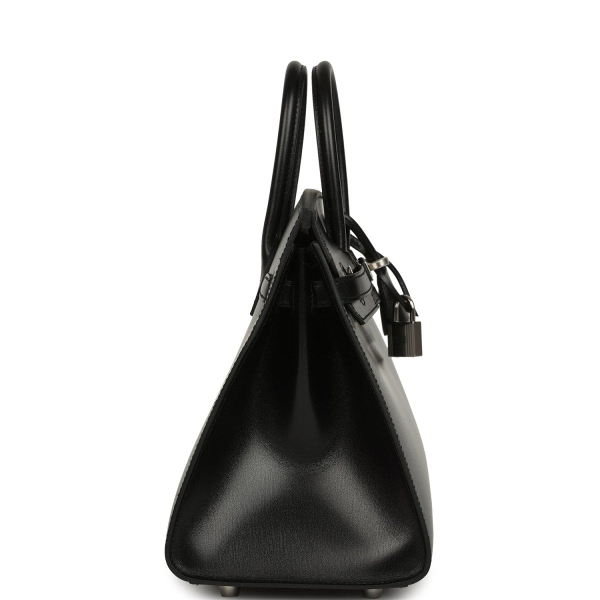 Hermès Birkin Sellier 25 handbag side view, black box calfskin with top handles
