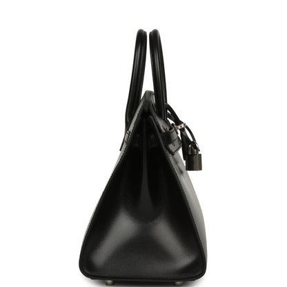 Hermès Birkin Sellier 25 handbag side view, black box calfskin with top handles