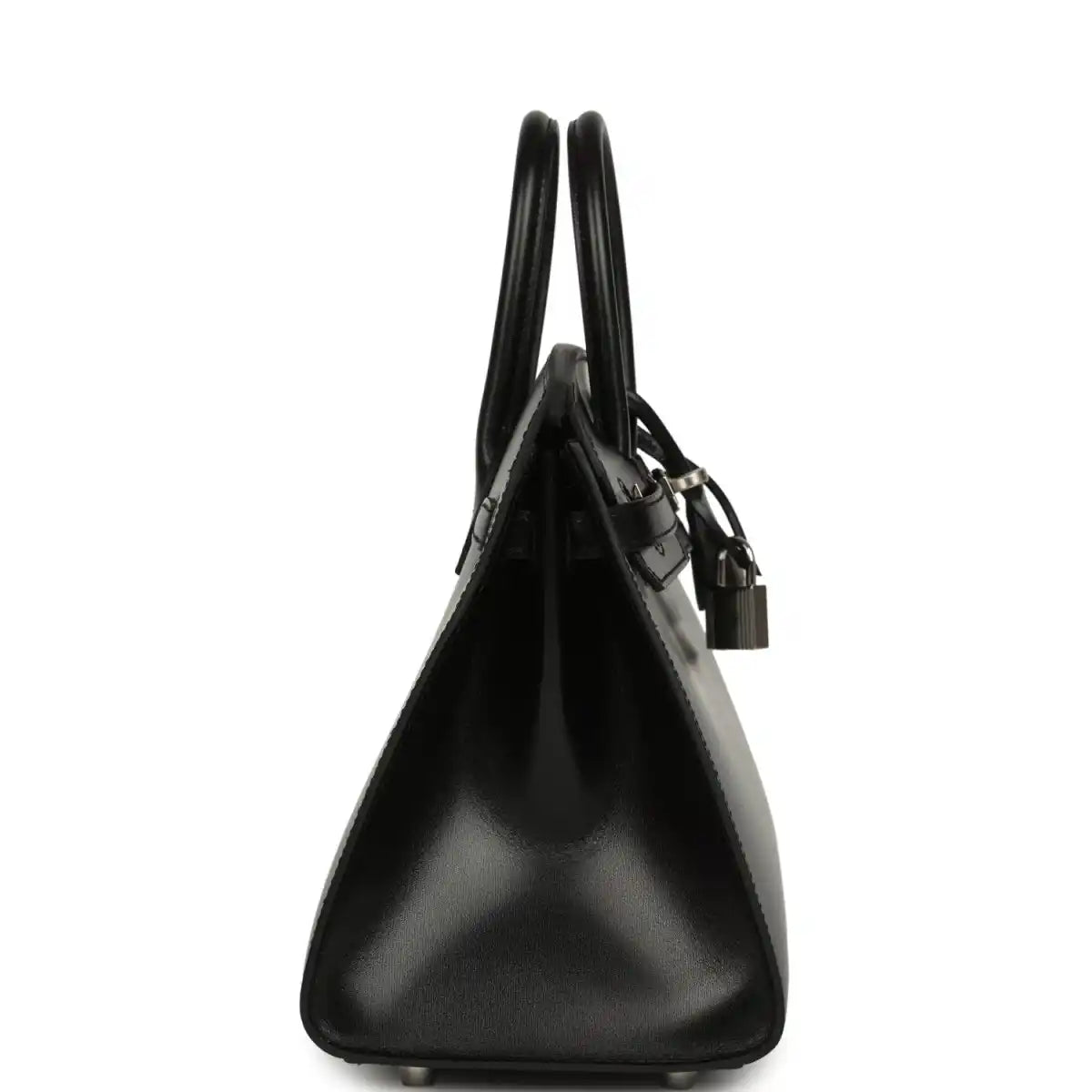 Hermès Birkin Sellier 25 handbag side view, black box calfskin with top handles