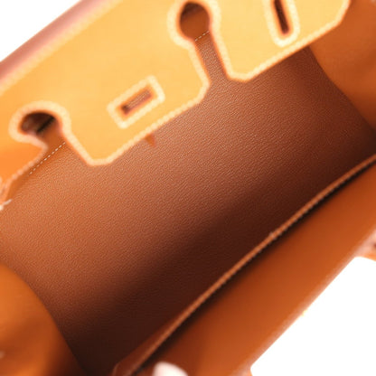 Hermes Birkin Sellier 25 handbag interior close-up with smooth tan leather and edge stitching