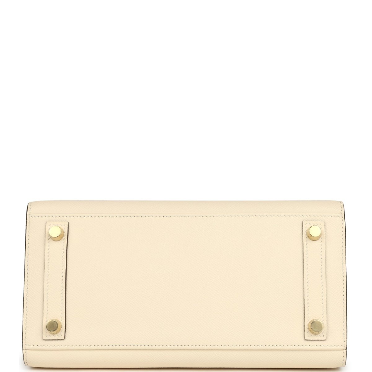 Hermes Birkin Sellier 25 handbag bottom front view with feet and cream leather panels