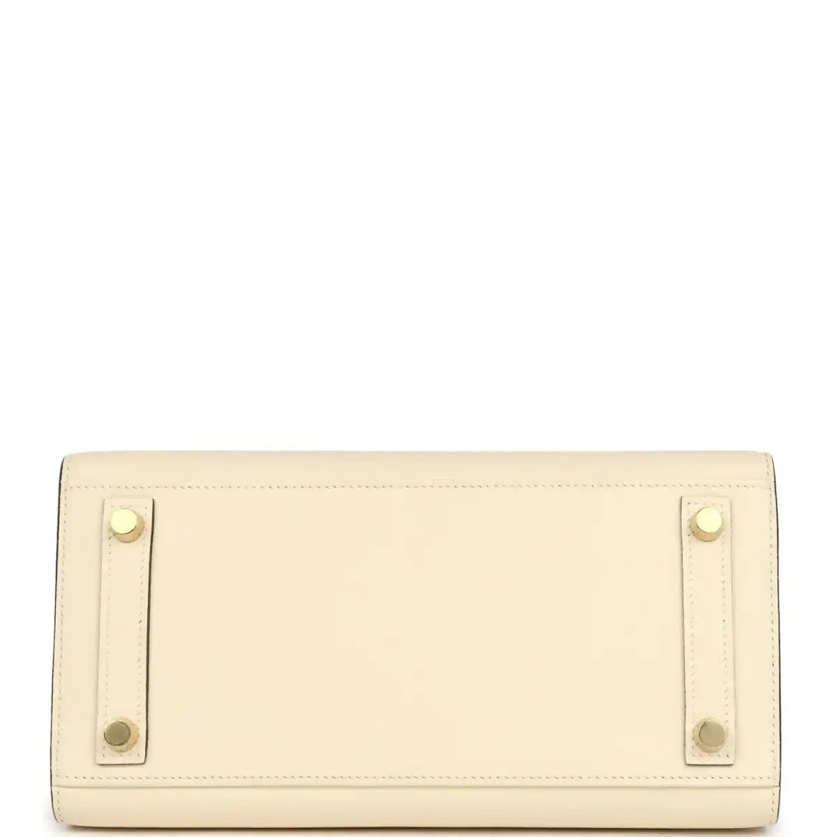 Hermes Birkin Sellier 25 handbag bottom front view with feet and cream leather panels