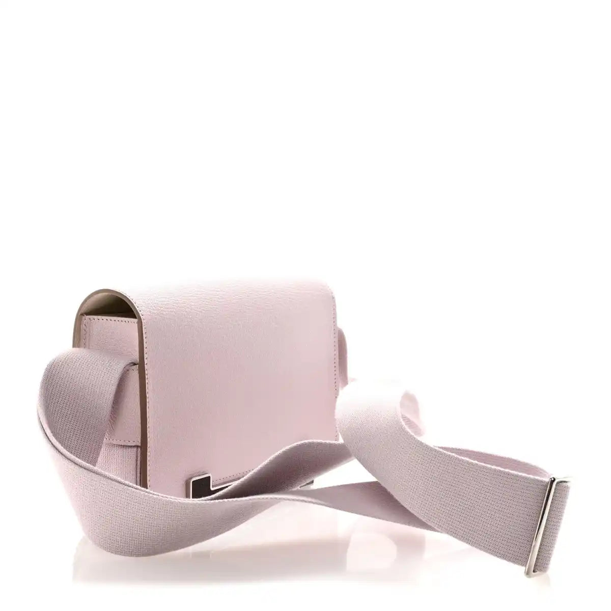 Hermès Geta messenger bag side angle with pale mauve body and adjustable crossbody strap