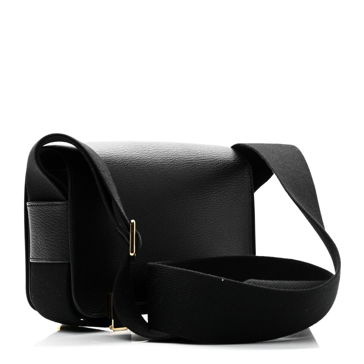 HERMES black leather crossbody bag with wide strap and gold-tone clasp detail