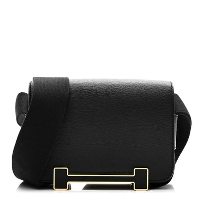 HERMES black leather crossbody bag with flap and gold-tone front clasp