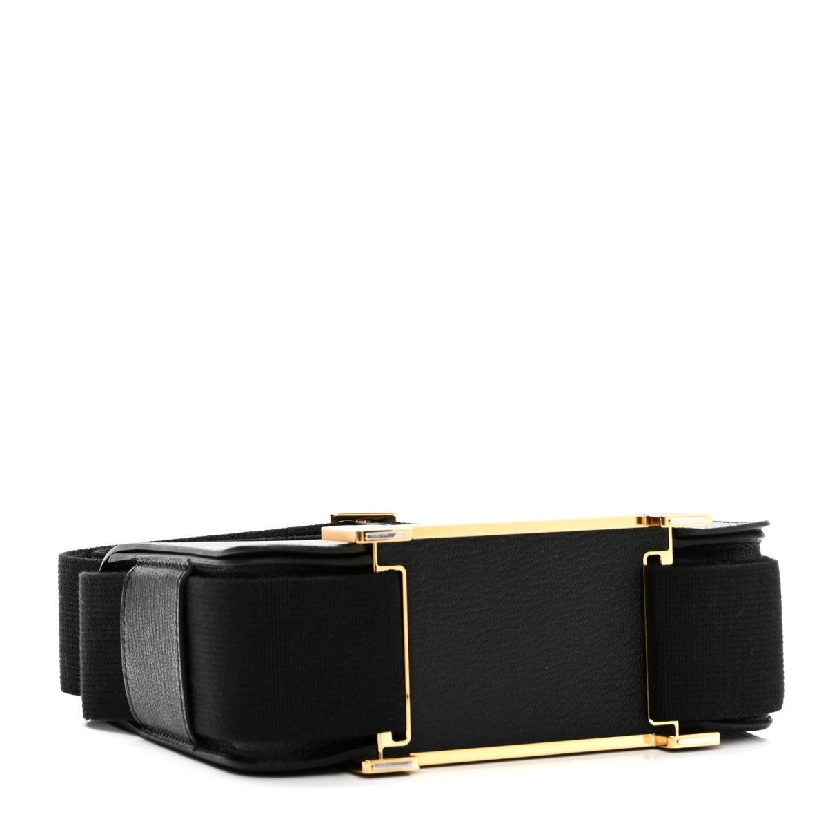 HERMES black leather crossbody bag with gold-tone rectangular clasp and strap