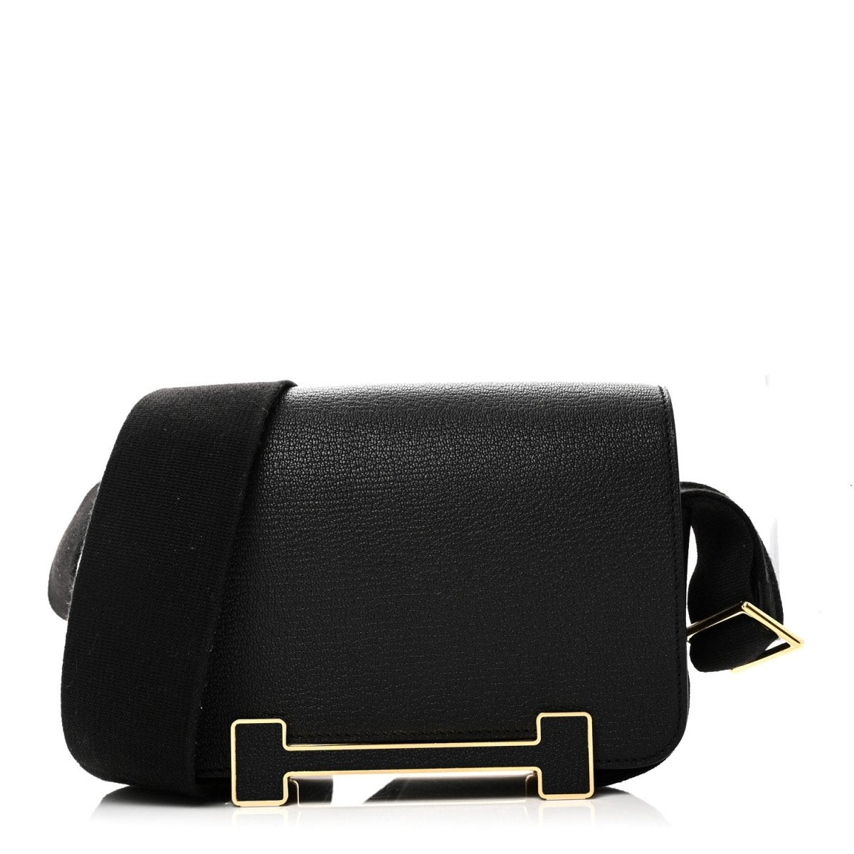 Hermes black leather crossbody bag with flap and gold-tone turn-lock clasp