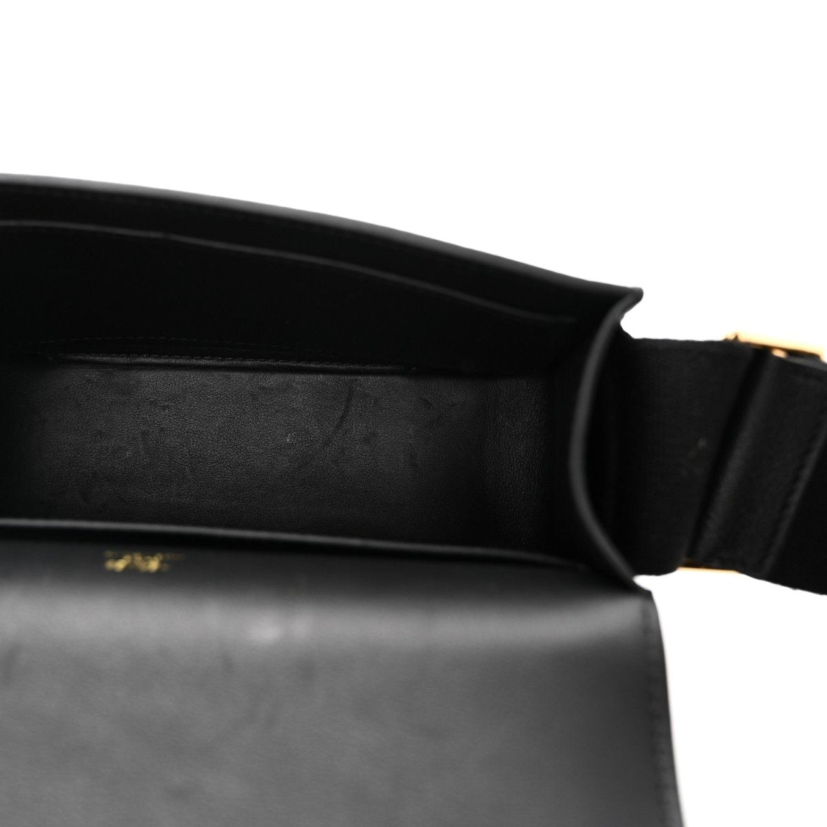 Hermes black leather crossbody bag interior pocket and smooth lining