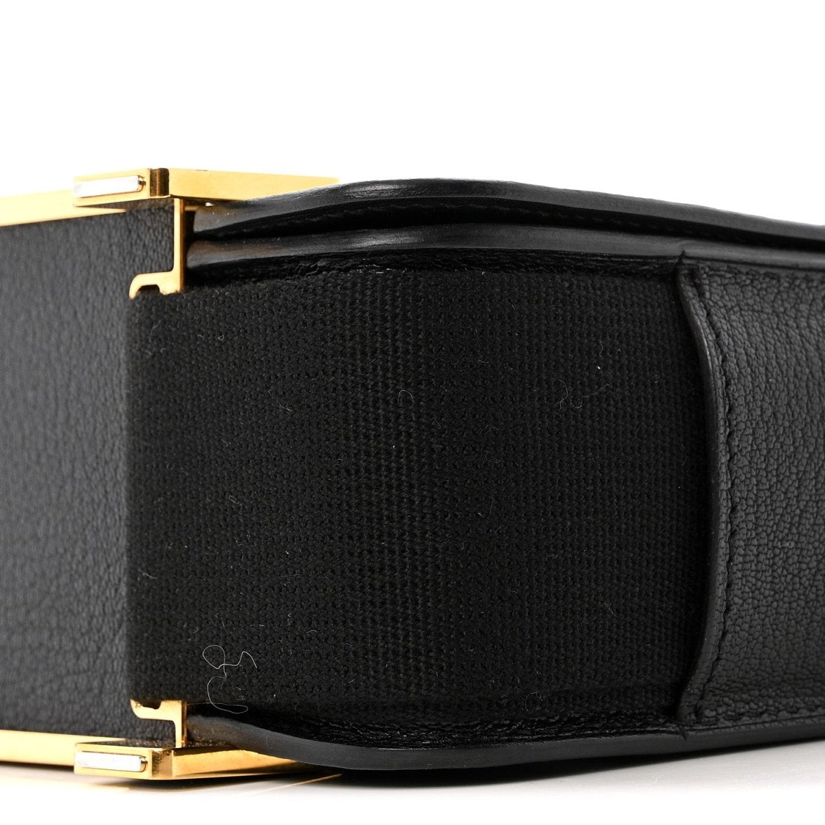 Black leather crossbody bag inner pocket and gold-tone hinge clasp