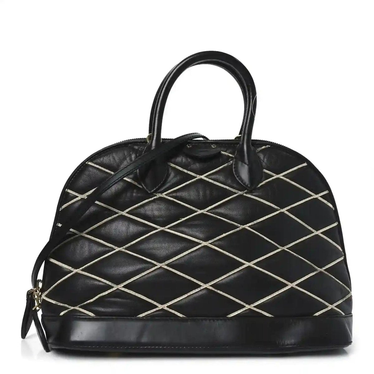 Black quilted lambskin Alma PM handbag with top handles and gold-tone hardware