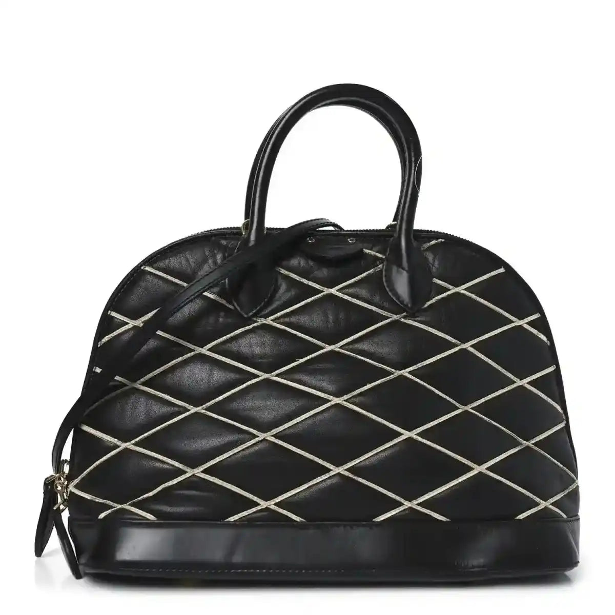 Black quilted lambskin Alma PM handbag with top handles and gold-tone hardware