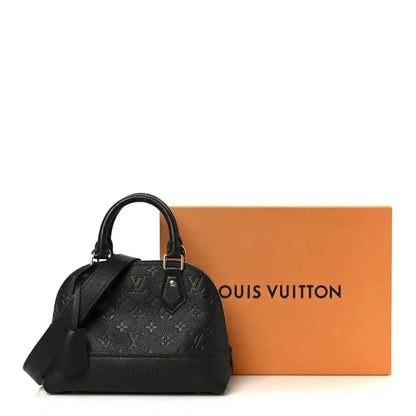 Louis Vuitton Empreinte Neo Alma BB handbag in black leather, short top handles, zip top.