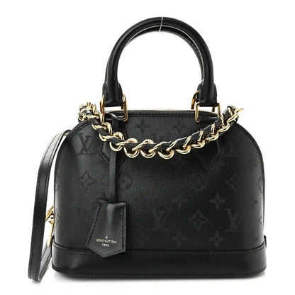Louis Vuitton Alma BB handbag, black embossed calfskin with monogram pattern and gold chain