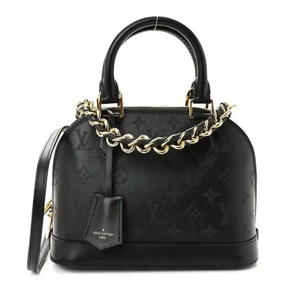 Louis Vuitton Alma BB handbag, black embossed calfskin with monogram pattern and gold chain