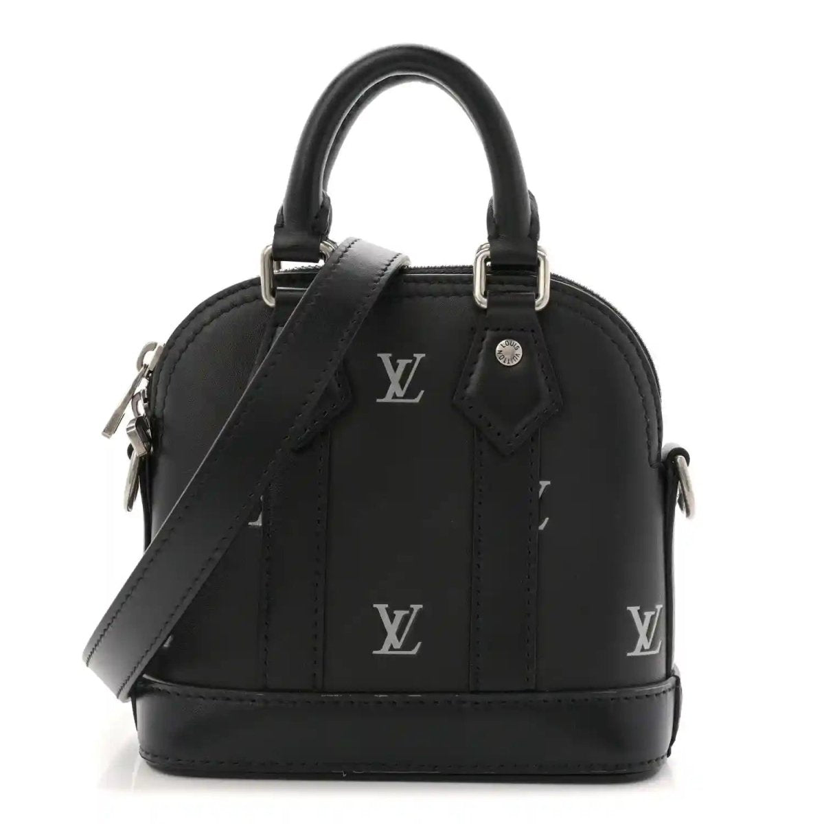 Louis Vuitton Nano Alma mini tote in black calfskin with silver-tone hardware and handles