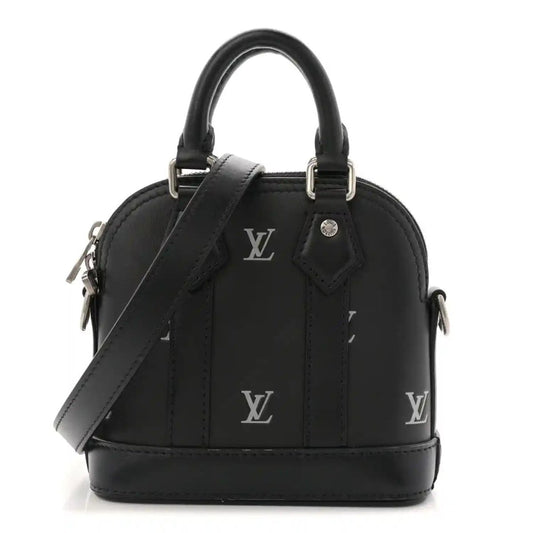 Louis Vuitton Nano Alma mini tote in black calfskin with silver-tone hardware and handles