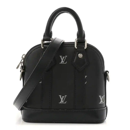 Louis Vuitton Nano Alma mini tote in black calfskin with silver-tone hardware and handles