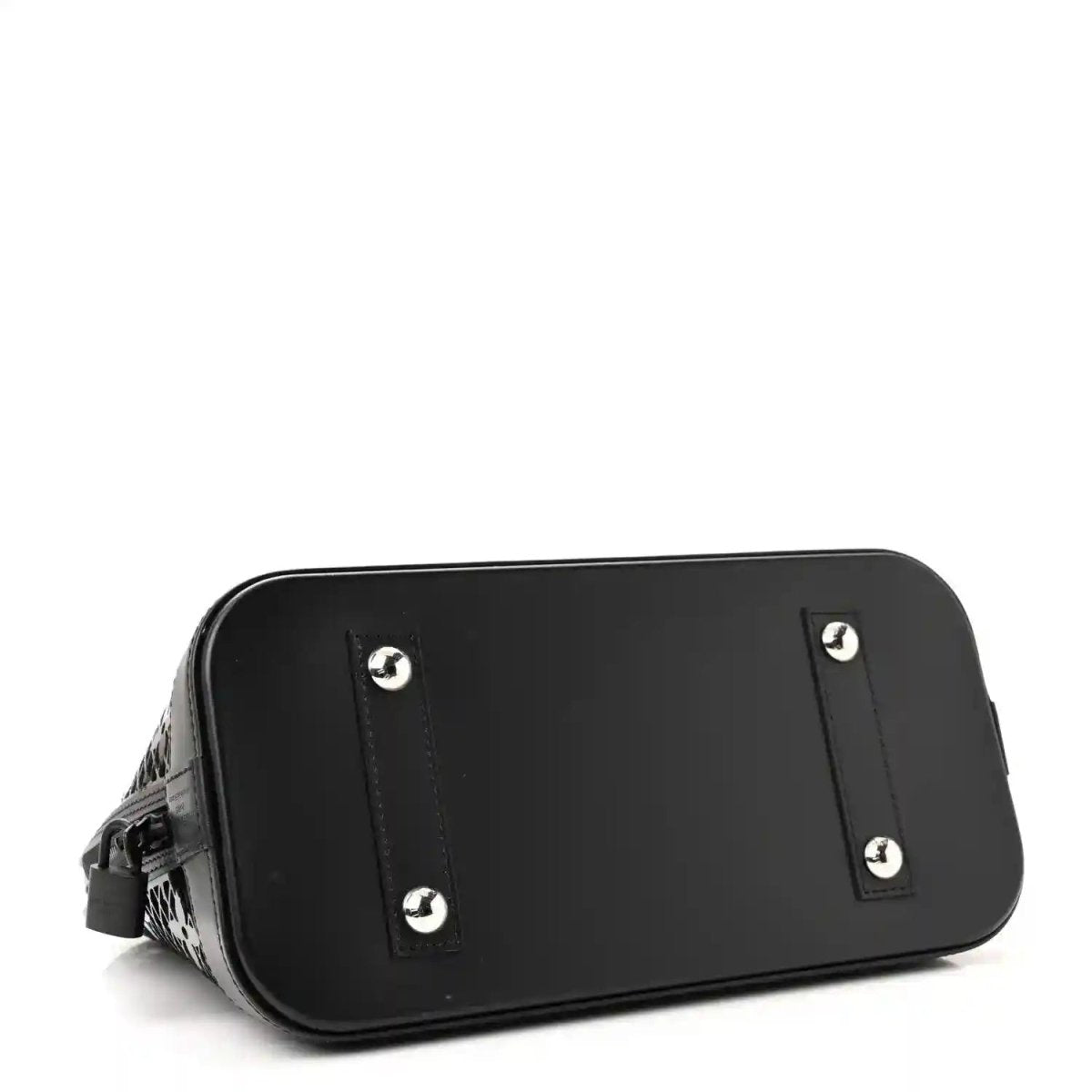 Black patent Alma PM handbag back base with four metal stud accents
