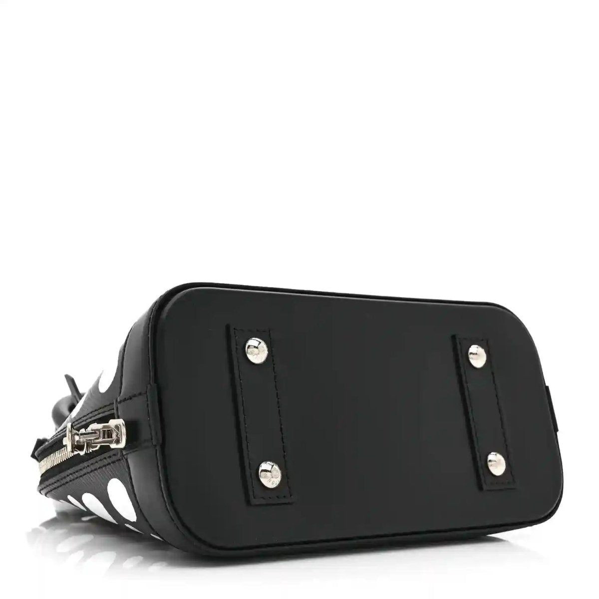 Alma BB bag with smooth black front panel, silver stud hardware, zipper pocket detail