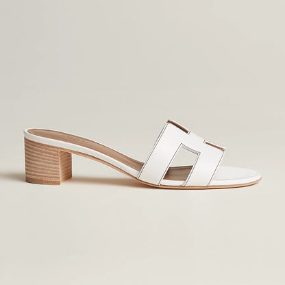Hermès Oasis sandal in white leather, open-toe slide with block heel and top strap panel