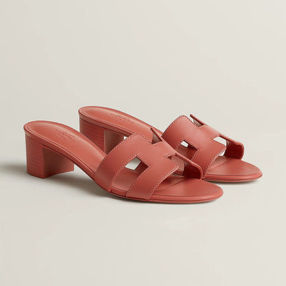 Hermès Oasis slide sandal with two straps, red, chunky block heel