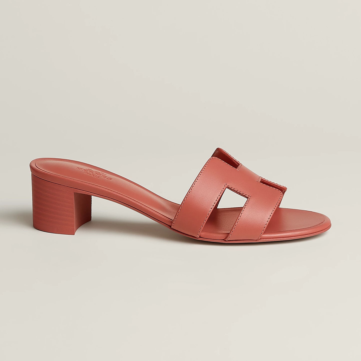 Hermès Oasis slide sandal with two wide straps, red, mid block heel