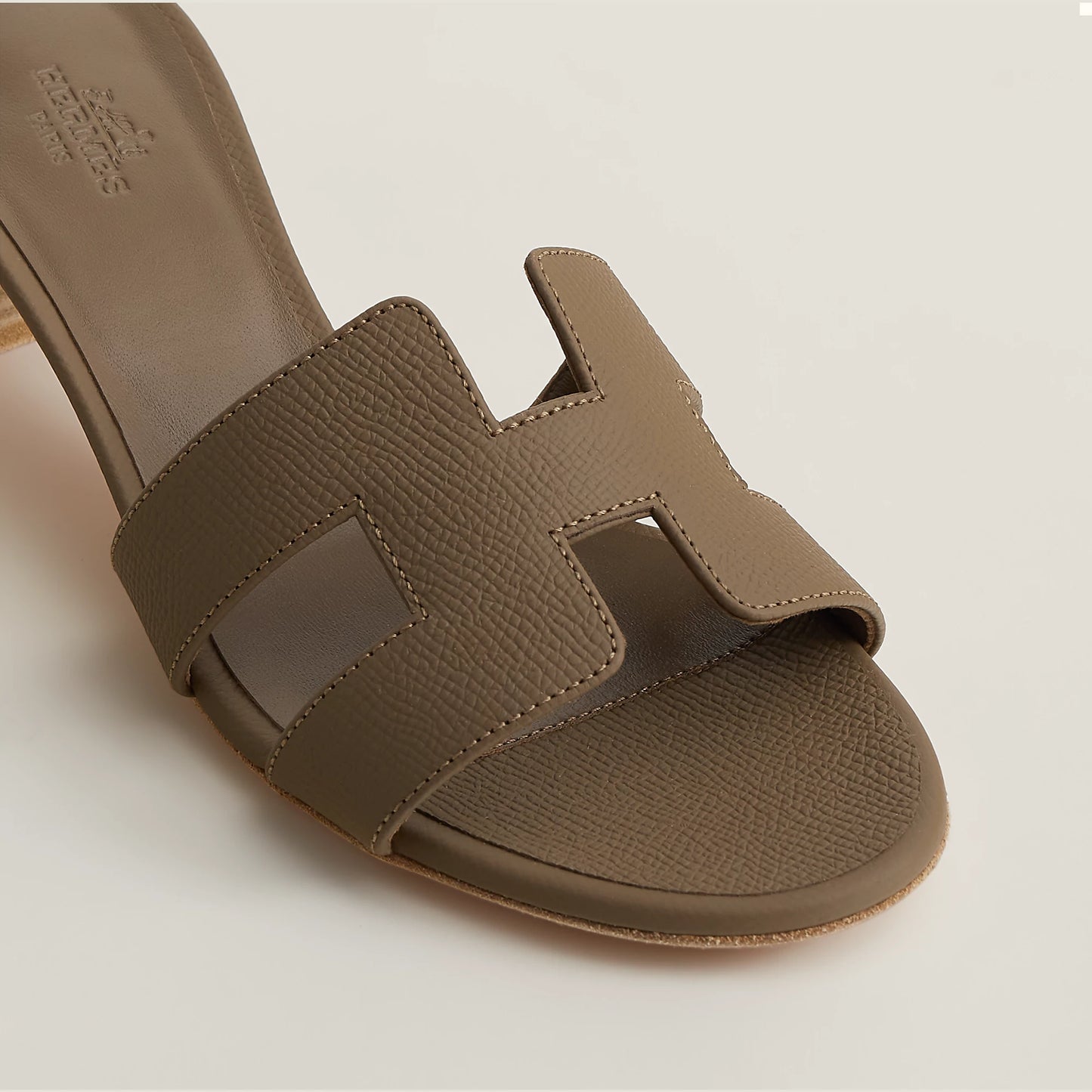 Hermès Oasis sandal with textured suede straps, taupe, block heel