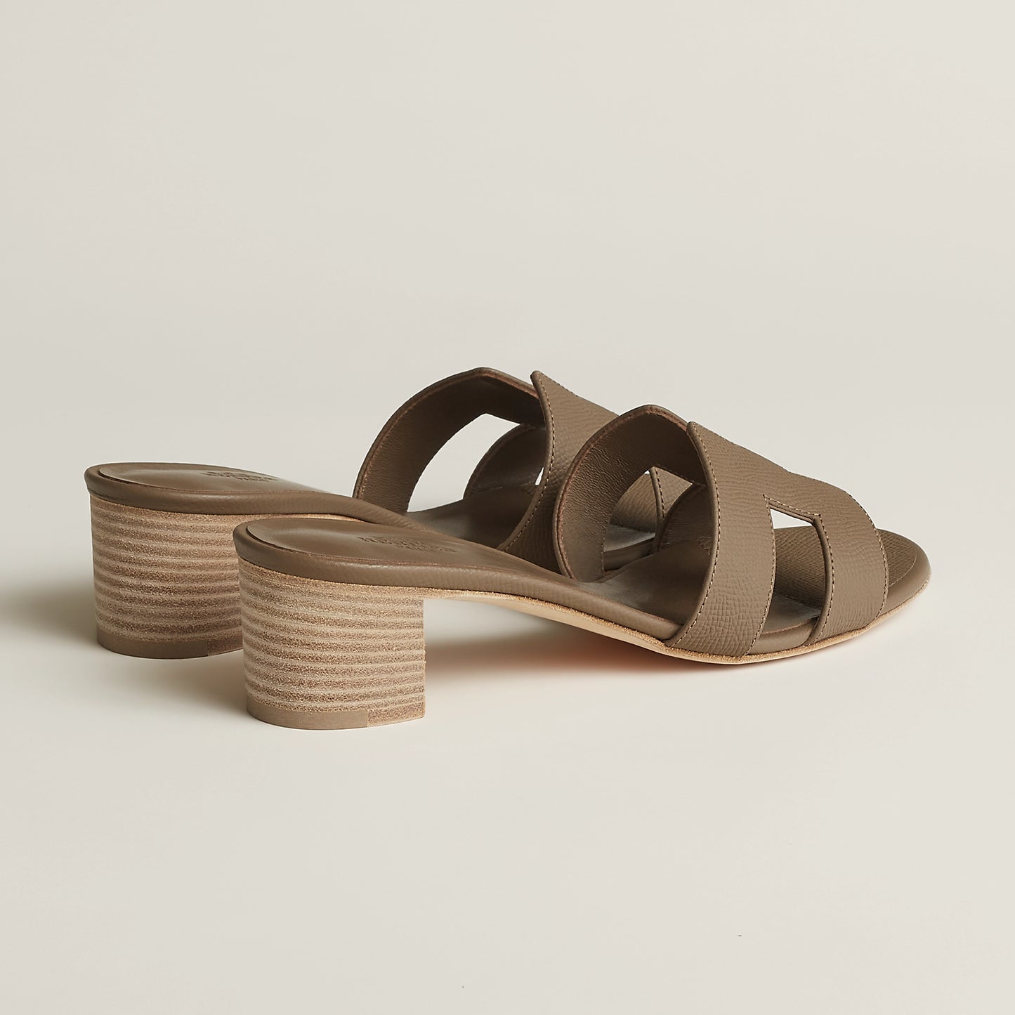 Hermès Oasis suede sandal with wide straps, beige taupe, block heel