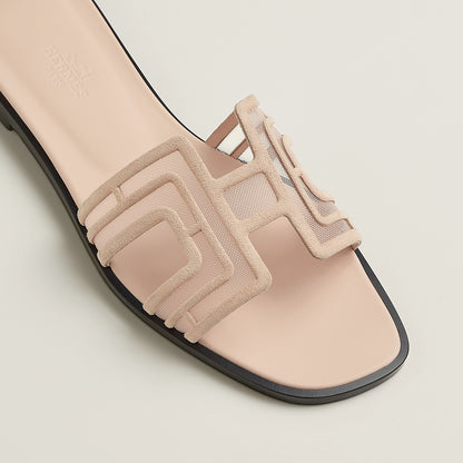 Hermès Oran sandal in beige leather with geometric H strap