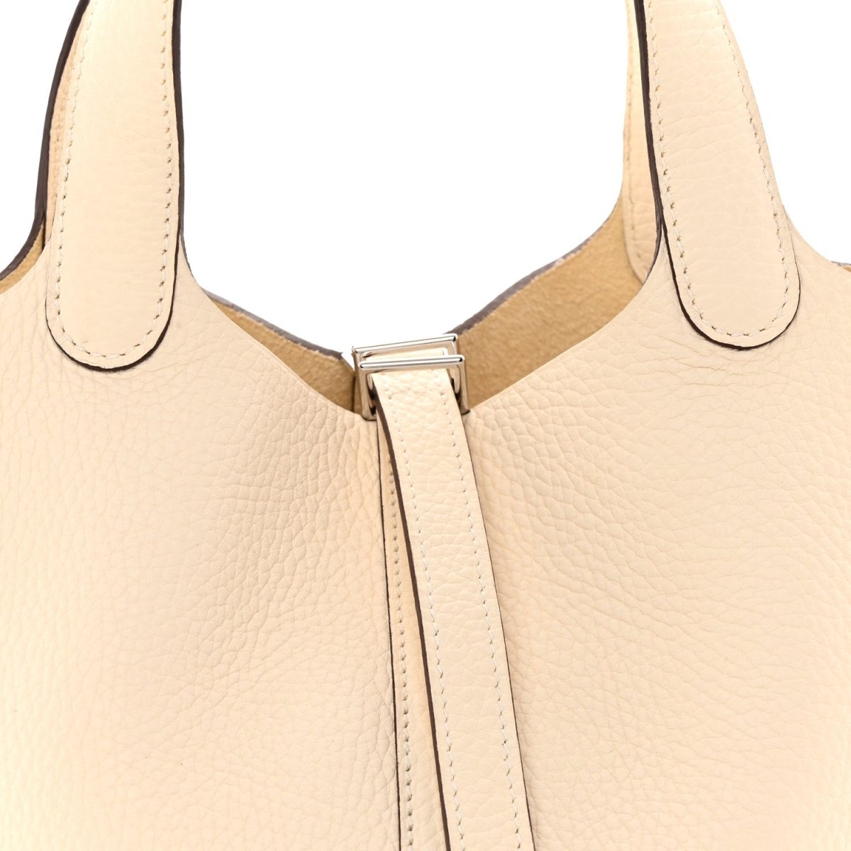 Nata leather handbag top with lock clasp and stitched leather strap