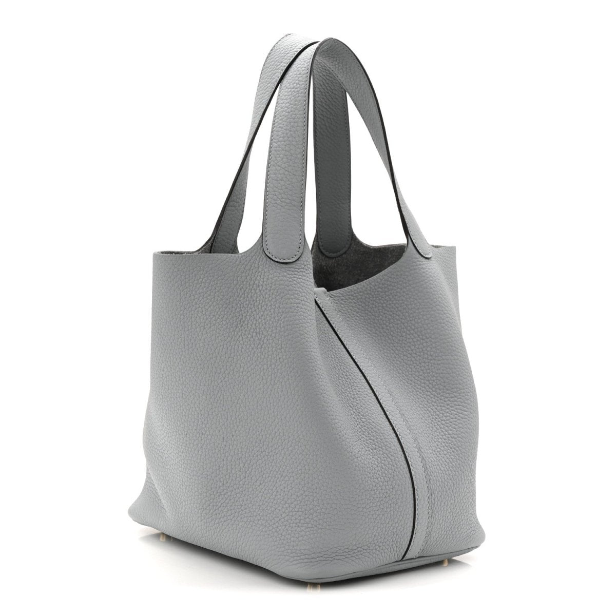 Gris pebbled leather tote bag with curved silhouette and side seam
