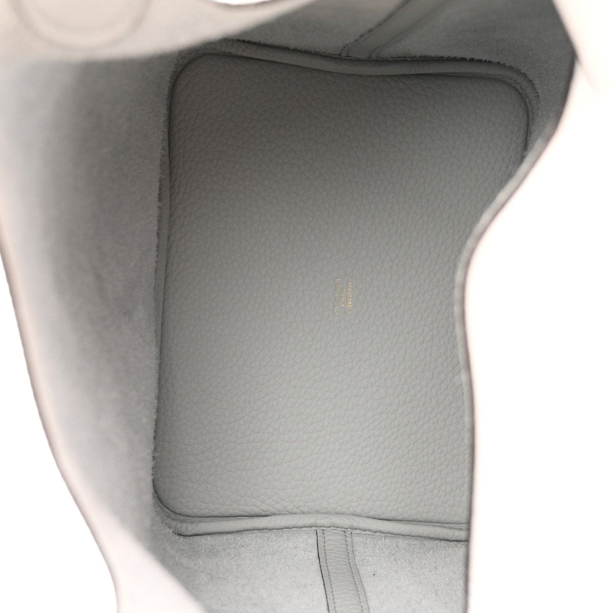 Light blue leather bucket tote interior lining, smooth side wall