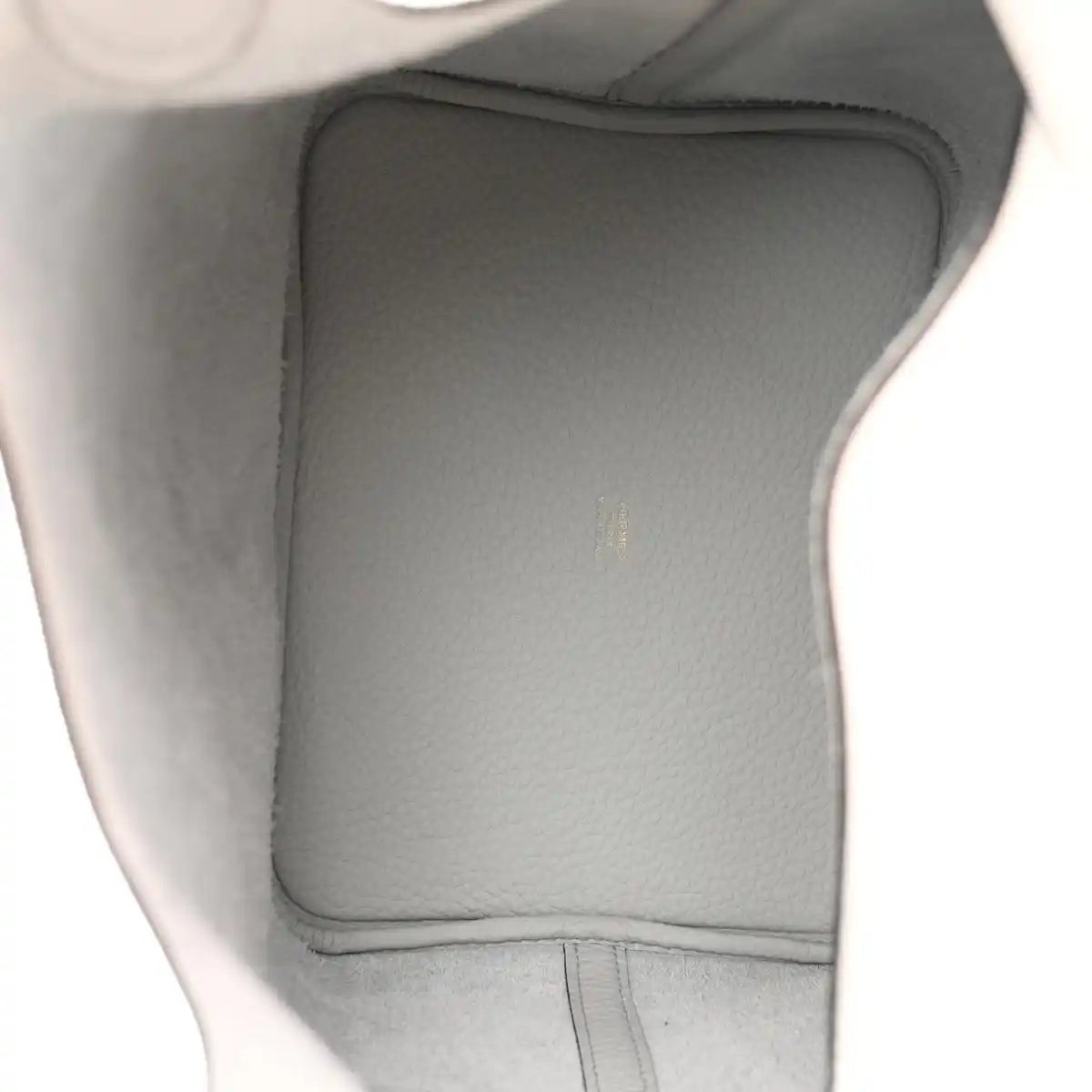 Light blue leather bucket tote interior lining, smooth side wall