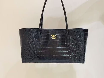 Chanel Small Cerf Shopping Bag in Teal Croc-Embossed Calfskin