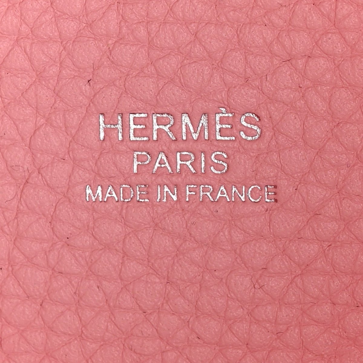 Rose leather with HERMES PARIS MADE IN FRANCE text in center