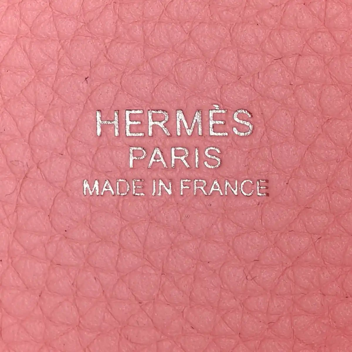 Rose leather with HERMES PARIS MADE IN FRANCE text in center