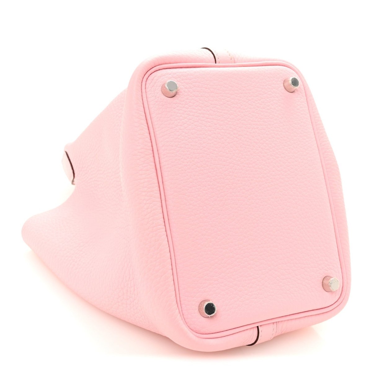 Rose pink leather bucket bag base with metal corner studs