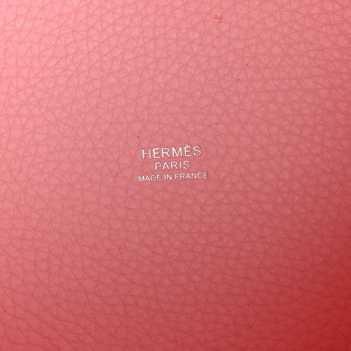 Rose leather stamp reading HERMES PARIS and MADE IN FRANCE