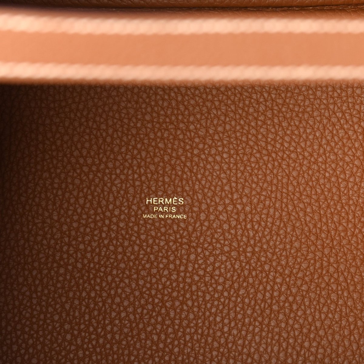 Hermès Paris leather interior stamp on tan grain