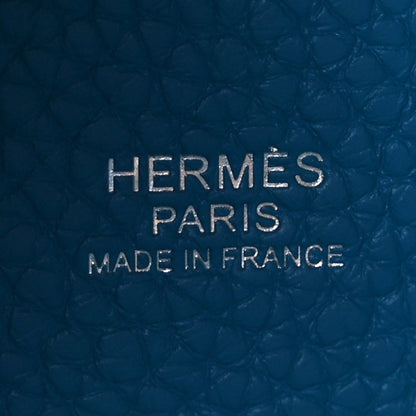 Blue leather stamp reading HERMES PARIS and MADE IN FRANCE